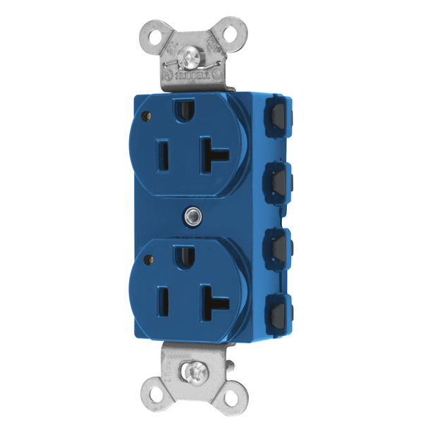 Hubbell Wiring Device-Kellems Straight Blade Devices, Receptacles, Duplex, SNAPConnect, LED Indicator, 20A 125V, 2-Pole 3-Wire Grounding, 5-20R, Nylon, Blue SNAP5362BLL